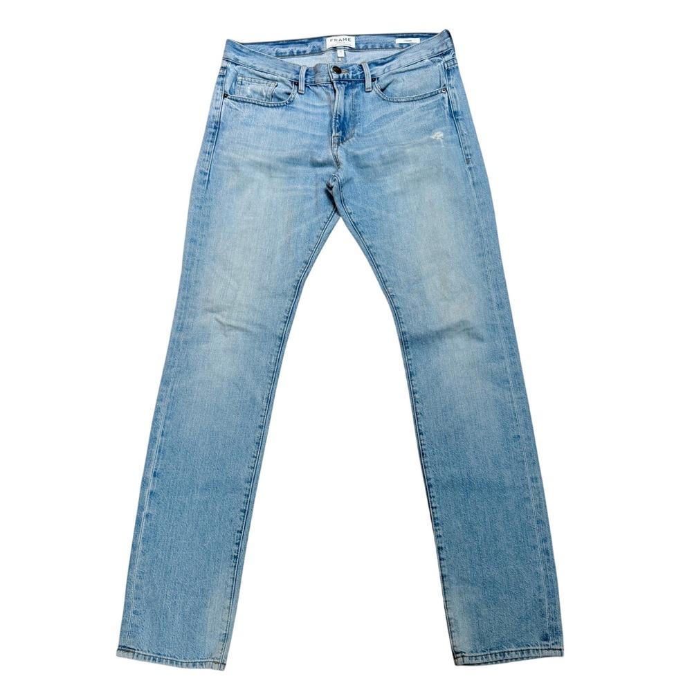 Frame L'Homme Men's Slim Straight Jeans Light Wash 31 x 33 Denim Distressed